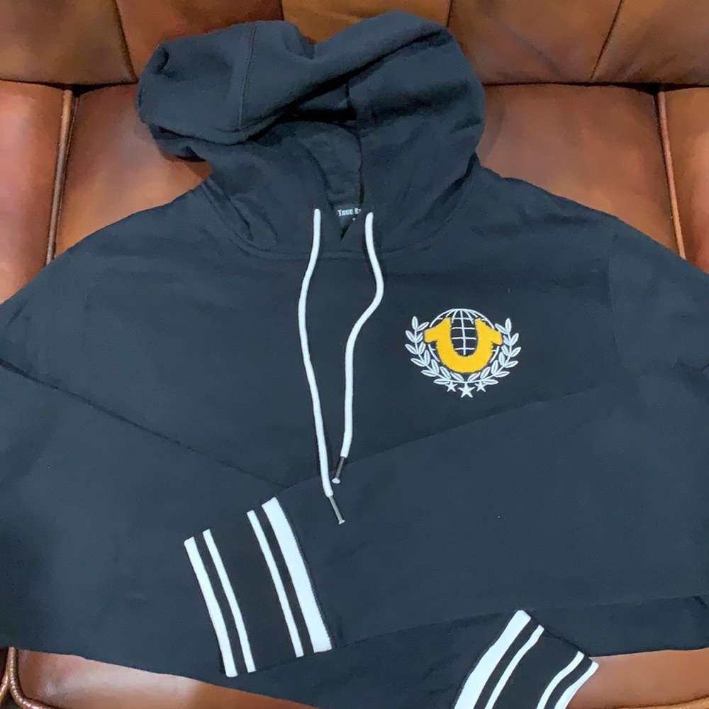 Black True Religion Collegiate Pullover Hoodie.